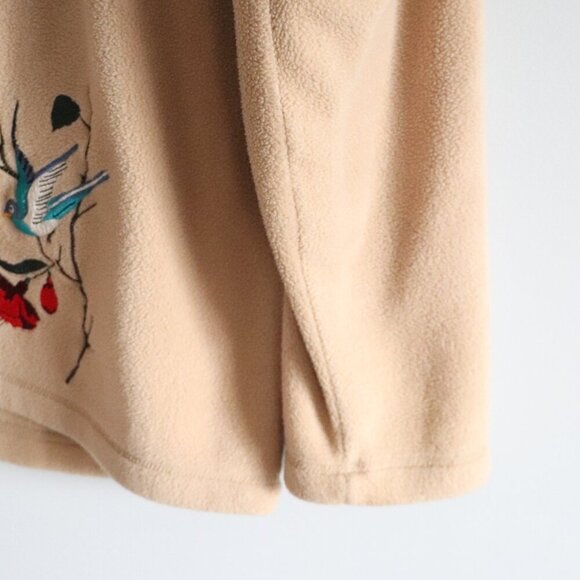 Vntg Classic Editions Sz Lrg Cream Embroidered Bird Buttoned Fleece Cardigan - Picture 11 of 14